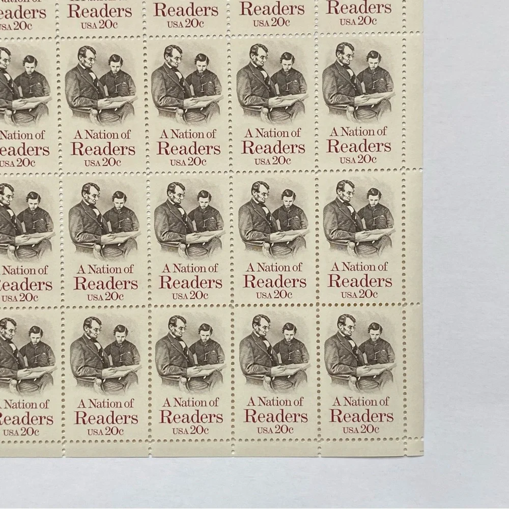 A Nation of Readers Stamp Full Sheet 20 Cent Scott #2016 Unhinged Abe Lincoln 84
